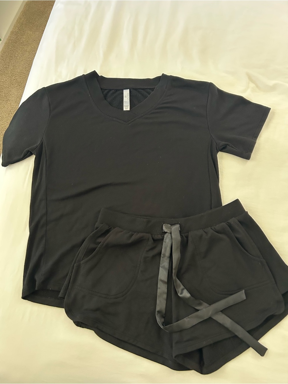 Flora Nikrooz Black Short Sleeve Pajama Set with Drawstring Shorts